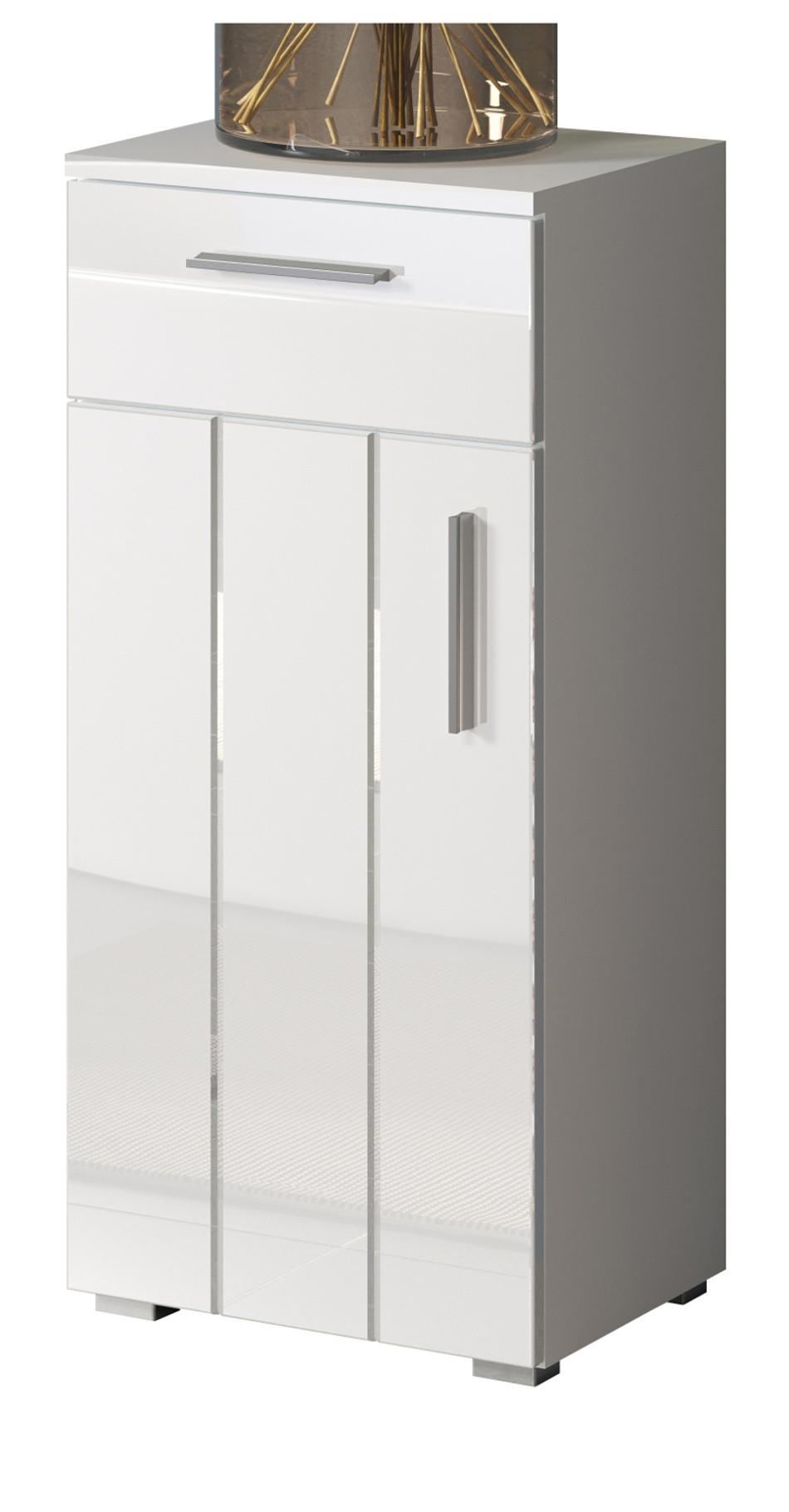KOMMODE weiß Hochglanz 37 x 83 cm, Badschrank in modernem Design - Weiß Hochglanz/Silberfarben, Holzwerkstoff/Kunststoff (37/83/31cm) - Top.Furn