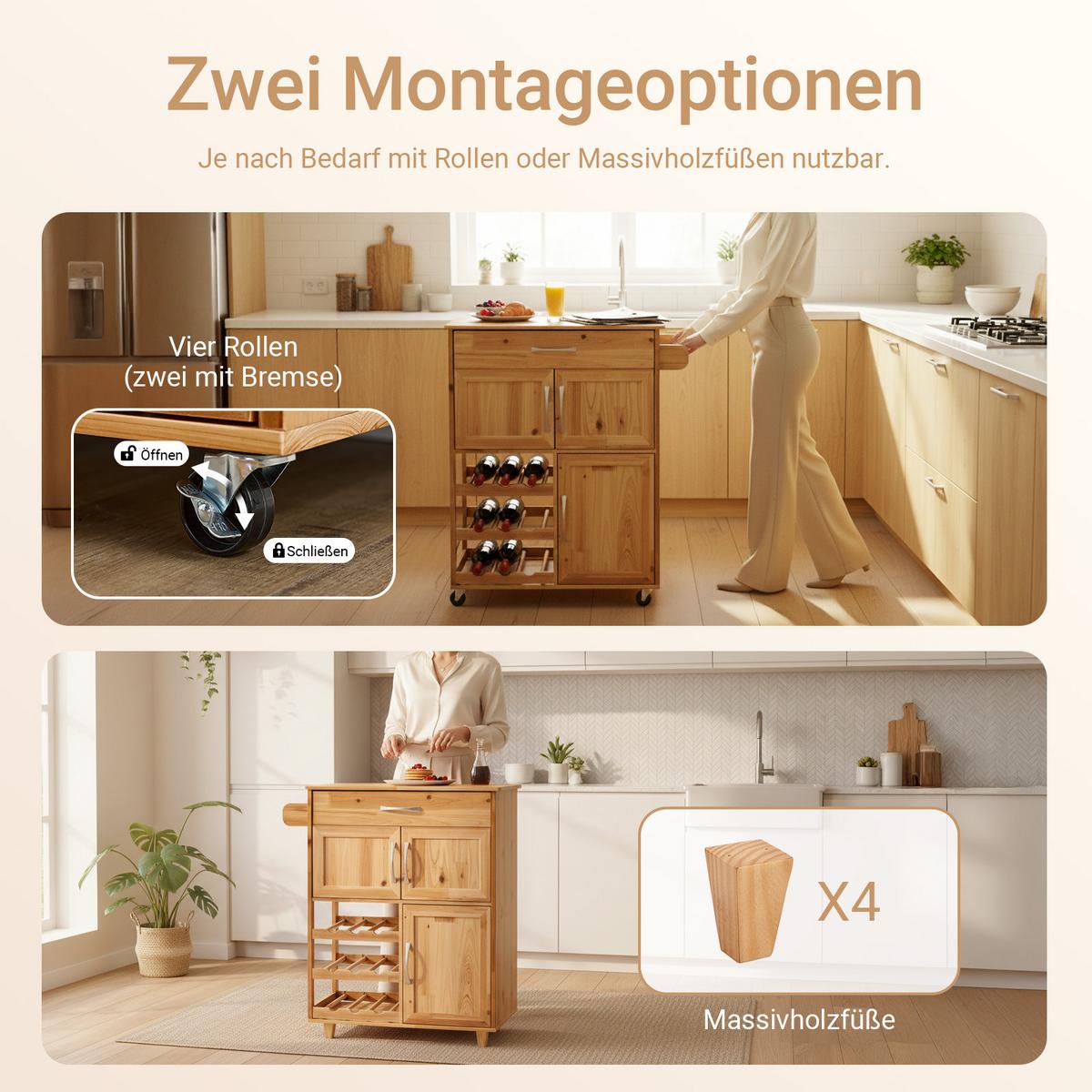 SERVIERWAGEN aus Holz, 66×86×38cm - Naturfarben, Holz (66/86/38cm) - SoBuy