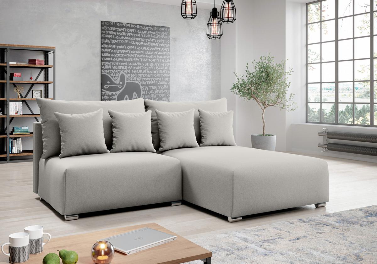 ECKSOFA L Form Ederra Hellgrau 208/190/91 cm – großes Sofa mit Schlaffunktion R - Silberfarben/Hellgrau, Textil/Metall (208/190cm) - AX Living