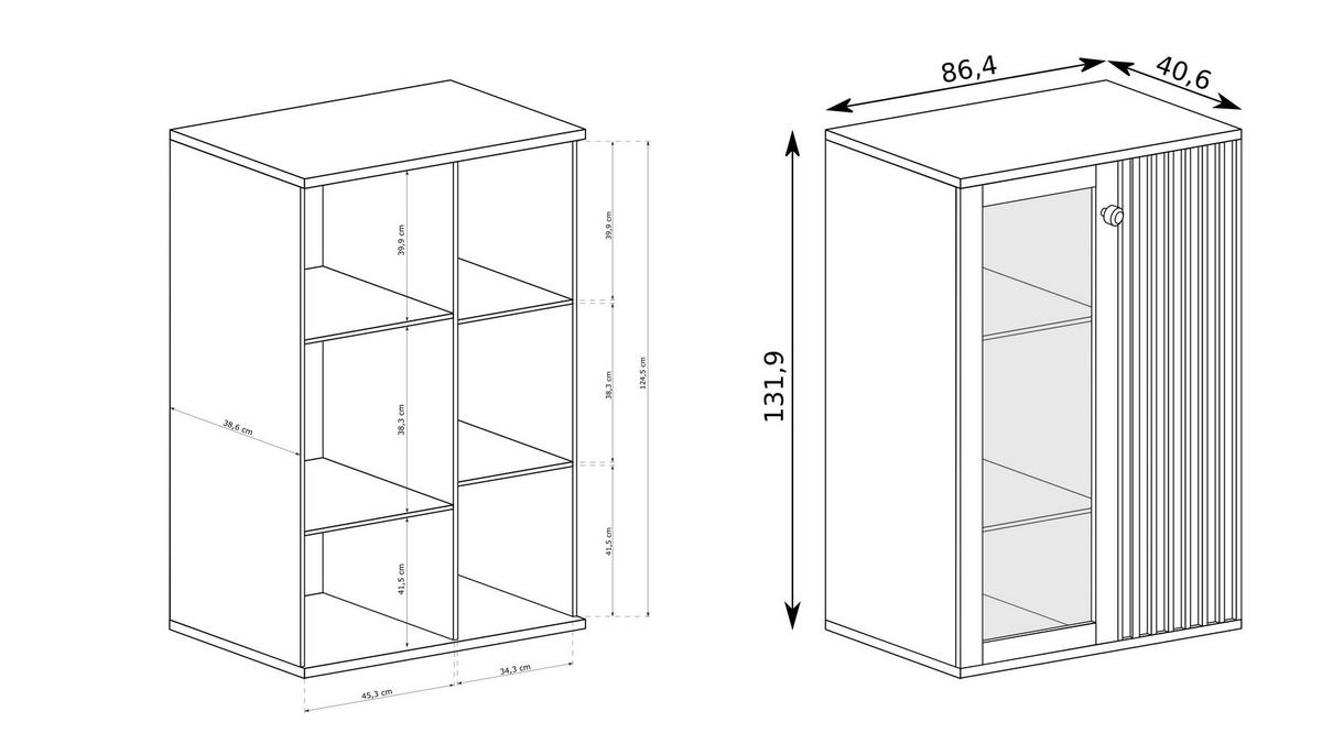 VITRINE ALMERIA 131,9 / 86,4 cm in Eiche Artisan - Eiche Artisan, Holzwerkstoff (86.4/131.9/40.6cm) - MASSENO