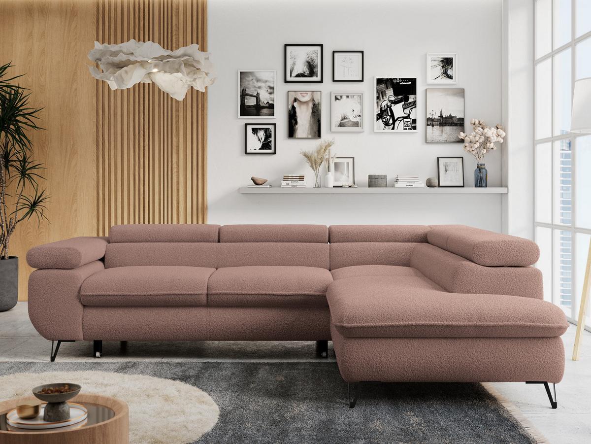 ECKSOFA PETER L Rosa Boucle - Rechts Seite - Schwarz/Rosa, Textil/Metall (273/208cm) - MKS