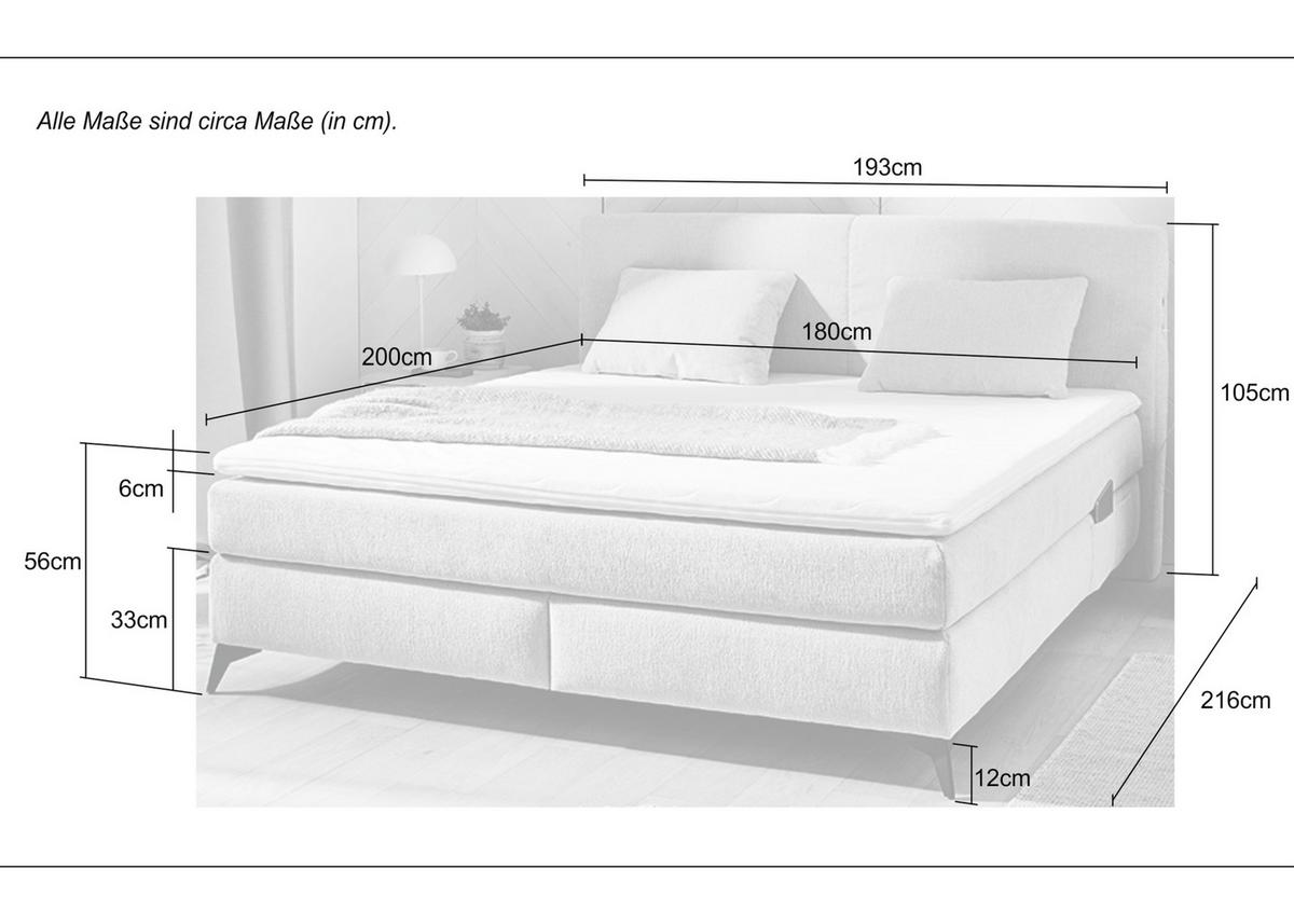 BOXSPRINGBETT 180x200, 7-Zonen-Tonnentaschen-Federkernmatratzen H3+H4, Topper,Bonell-Federkern,Beleuchtung,USB-Ladeports, Chenille Dunkelgrau / 20045 - Dunkelgrau/Schwarz, Textil/Metall (180/200cm) - luma-home