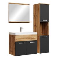 BADMÖBEL-SET Montreal 4 Teile Eiche / Schwarz - 60 x 35 x 51 cm - Chromfarben/Eiche Wotan, Holz/Metall (60/51/35cm) - Badplaats