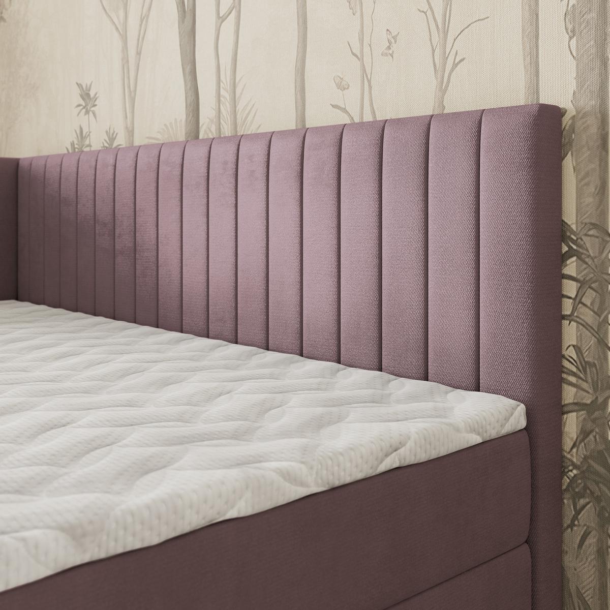 BOXBETT ARIS 90x200 cm mit Matratze und Topper, H2+H3 - Rosa - Rosa, Holz (90/200cm) - MASSENO