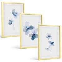 BILDER SET 3er Set - 40x60 cm Goldrahmen - Blaue Blumen - Goldfarben, Kunststoff (40/60cm) - TULUP
