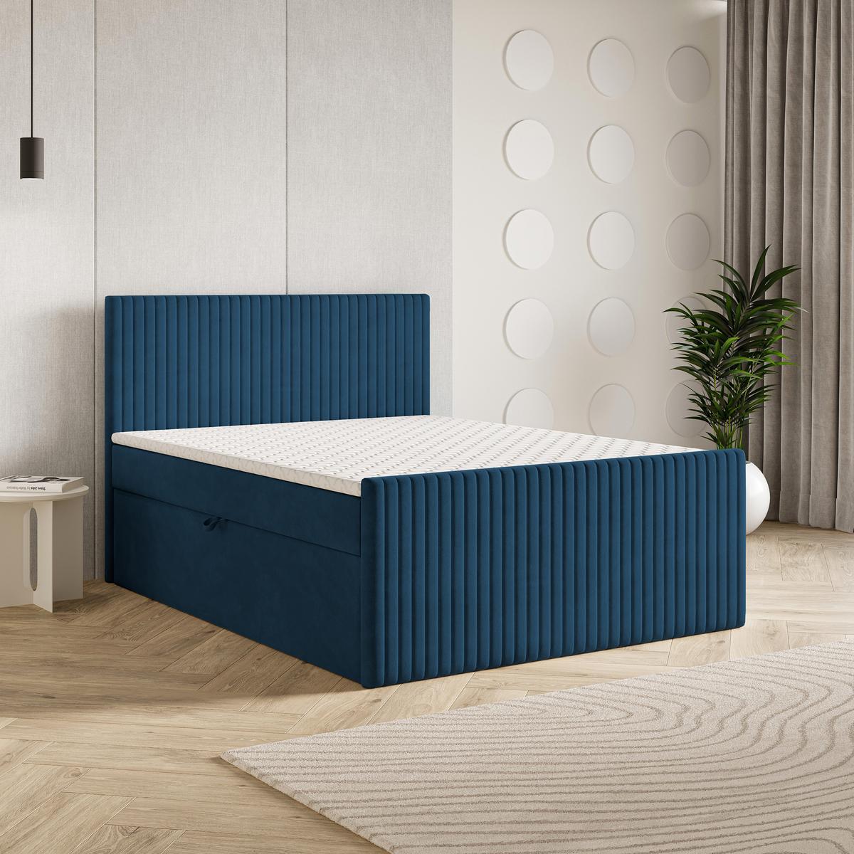 BOXBETT TERVAN 140x200 cm mit Matratze und Topper - Blau - Blau, Holz (140/200cm) - MASSENO