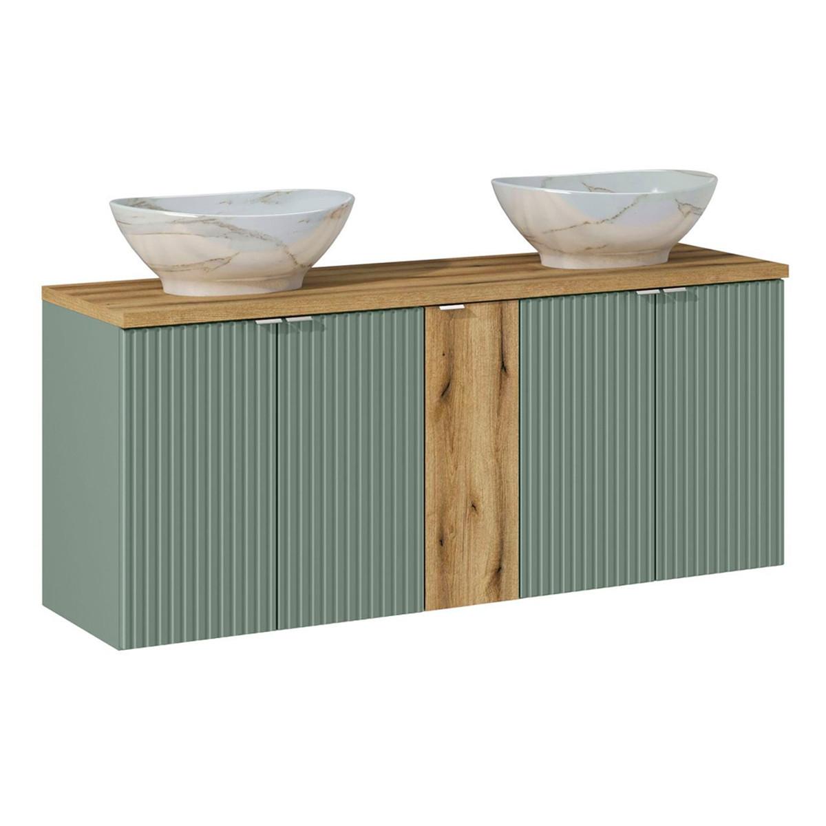 BADMÖBEL 140cm Jade 2er-Set Grün und Holz - Grün, Holzwerkstoff (140/57/40cm) - Petits-meubles