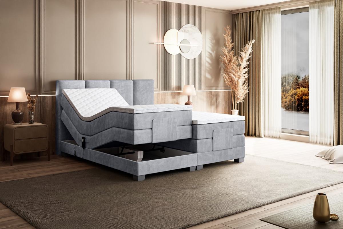 BOXSPRINGBETT elektrisch verstellbar mit 2 Matratzen H4/Taschenfederung ROKS EL 200 x 200 Grau - Grau, Holzwerkstoff (207/200cm) - ALTDECOR