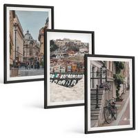 BILDER SET 3er Set - 40x60 cm Schwarzer Rahmen - Die charmanten Straßen des Hafens der Stadt - Schwarz, Kunststoff (40/60cm) - TULUP