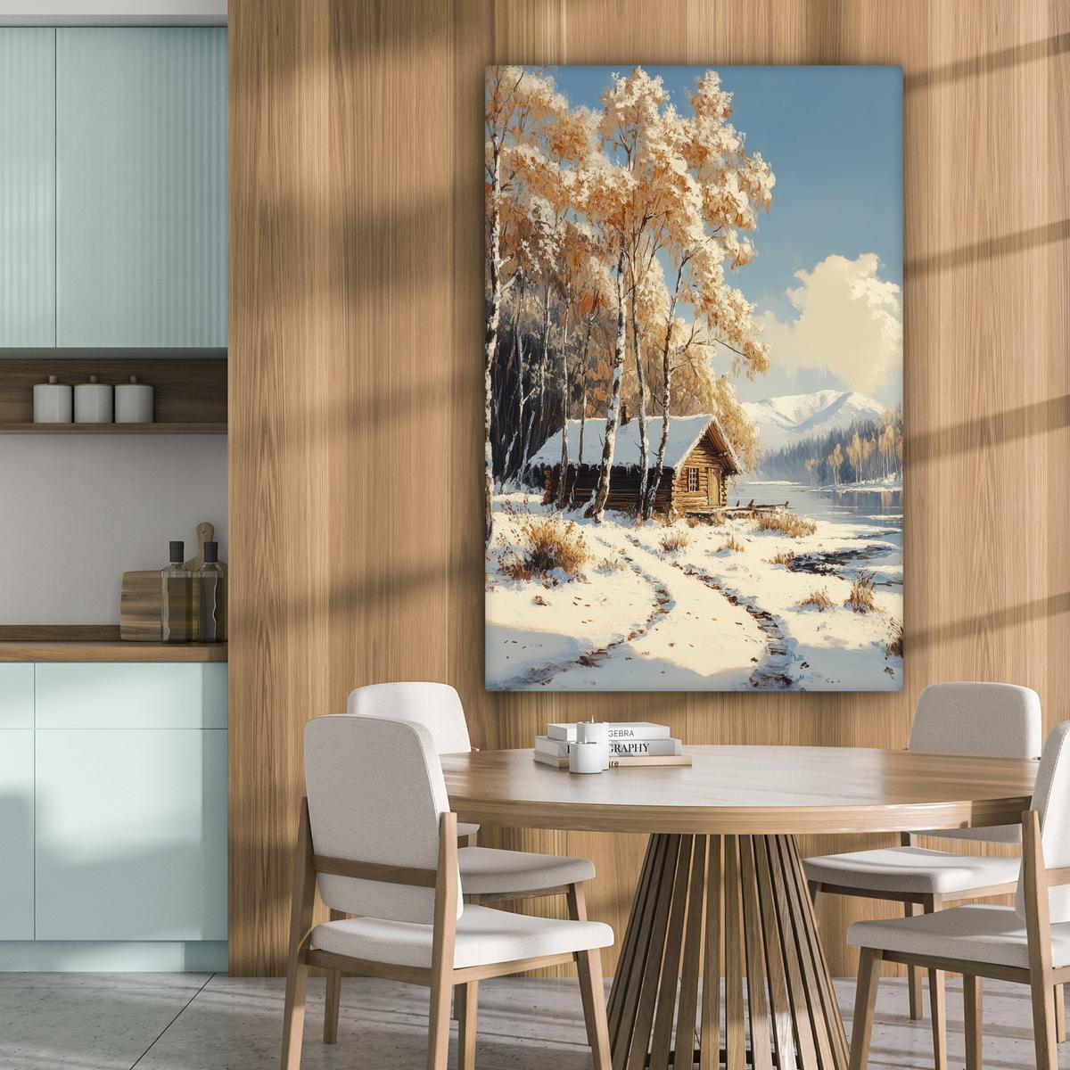 LEINWANDBILD Winter - Schnee - Zuhause - Natur Deko XXL 80x120 cm - Hellbraun, Textil (80/120cm) - MuchoWow