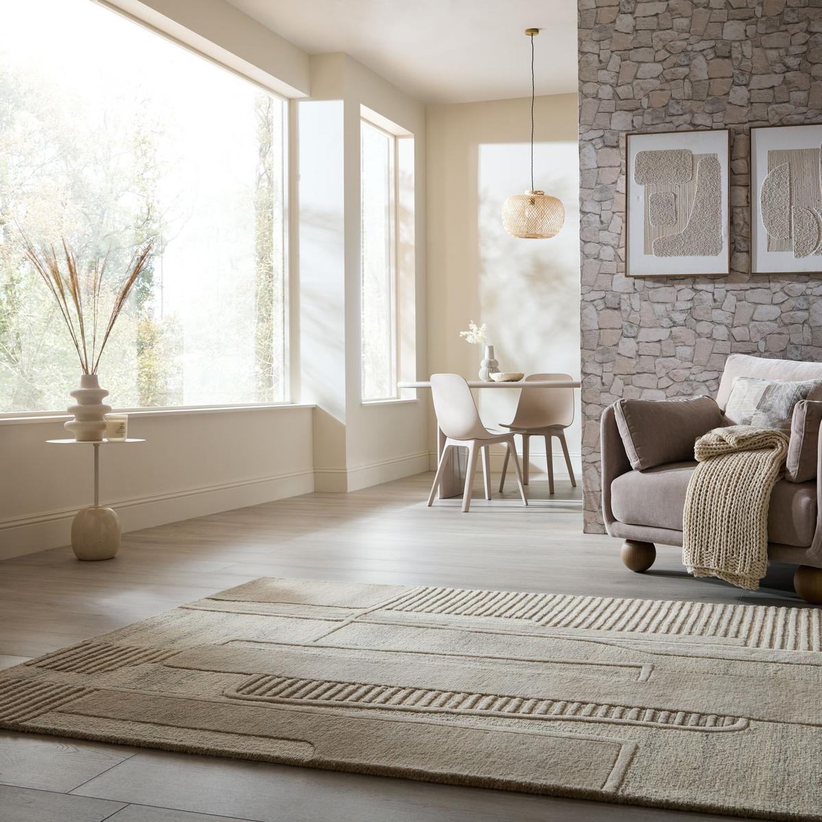WOLLTEPPICH EDALE, abstrakt, Natur, 140 x 200 cm - Beige, Textil (140/200cm) - KADIMA DESIGN