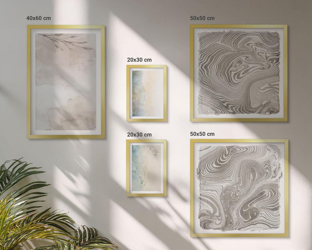 BILDER SET 5er Set - 50x50 cm & 20x30 cm & 40x60 cm Goldrahmen - Zarte Aquarellkartons - Goldfarben, Kunststoff (40/60cm) - TULUP