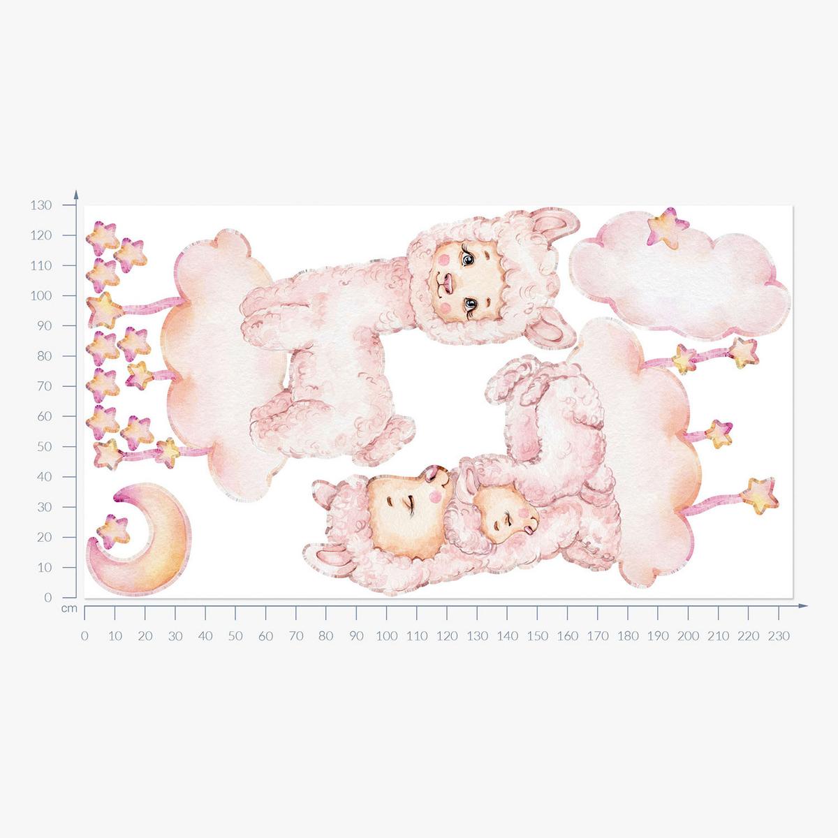 WANDAUFKLEBER 130x234cm - Pastellfarbene Schafe - Multicolor, Kunststoff (130/234/0.1cm) - Wallfluent