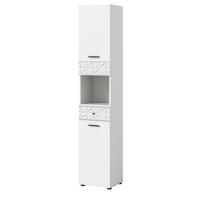 HOCHSCHRANK weiß Hochglanz 35 cm, Badschrank mit 3D-Struktur - Weiß Hochglanz/Schwarz, Holzwerkstoff/Kunststoff (35/187/34cm) - Inn.Furn
