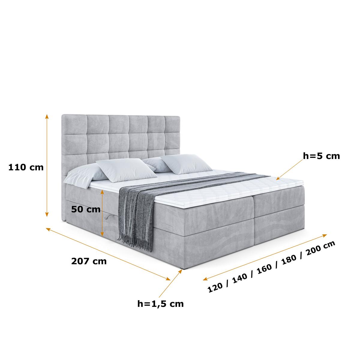 BOXBETT mit H3-Matratze und Lattenrost - BRUGO - 140x200 Hellgrau - Hellgrau, Holzwerkstoff (140/200cm) - ALTDECOR