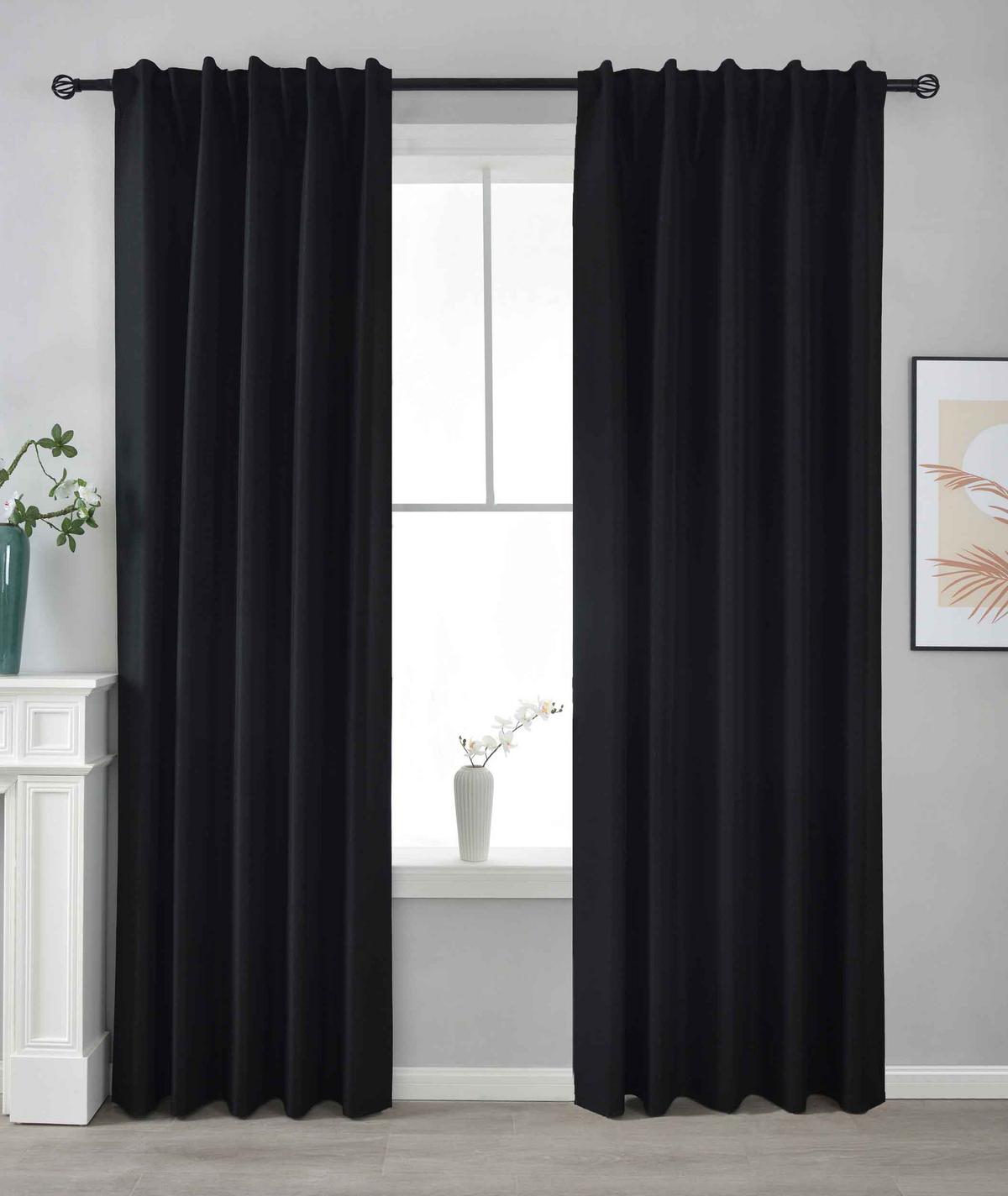 VORHANG 2ER SET BOSTON DARK HxB 245x140 cm Schwarz - Schwarz, Textil (140/245cm) - Gardinenbox