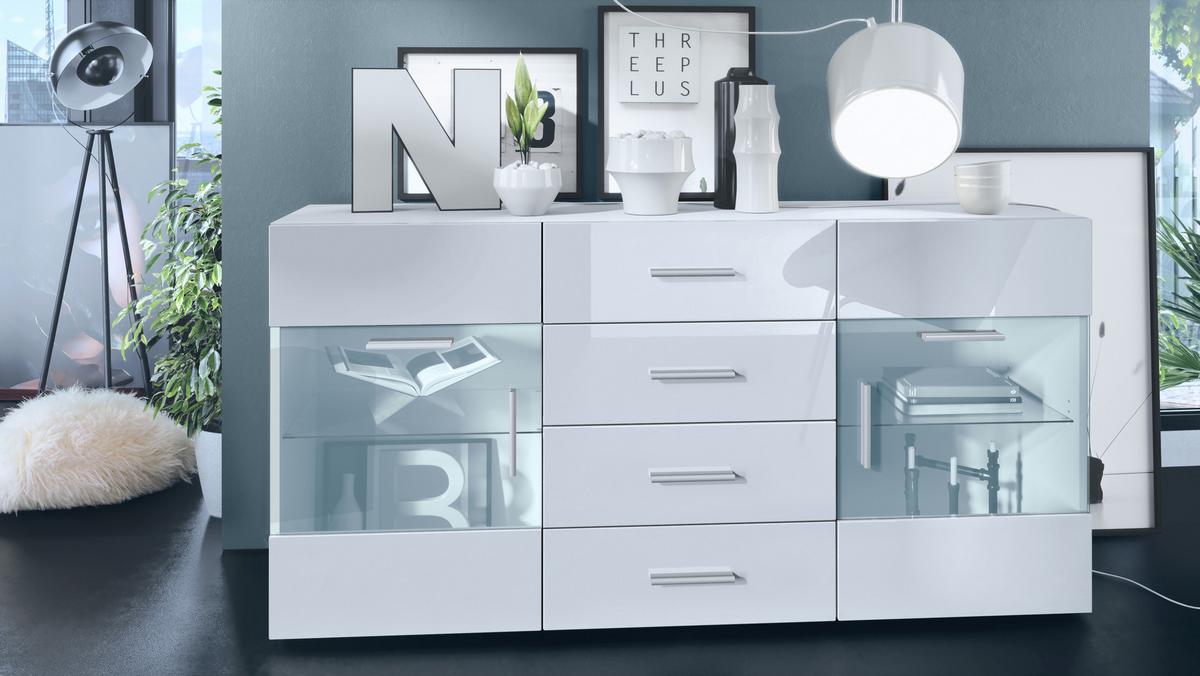 SIDEBOARD Carlos Weiß Hochglanz - Weiß Hochglanz, Holzwerkstoff (139/72/35cm) - Vladon