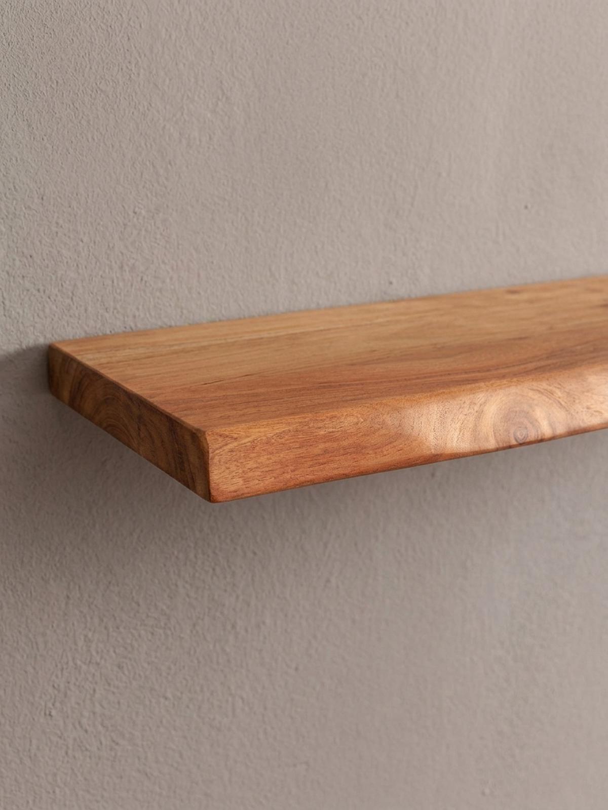 WANDREGAL Akazienholz Baumkante Rustikal, Beige 115x25x4 cm - Beige, Holz (115/4/25cm) - KADIMA DESIGN