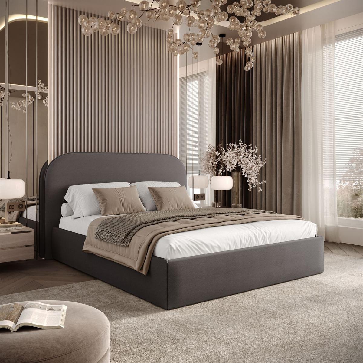 POLSTERBETT OLIMPIA mit Bettkasten 160x200, Castel 93 - Dunkelgrau, Textil (160/200cm) - Lookway