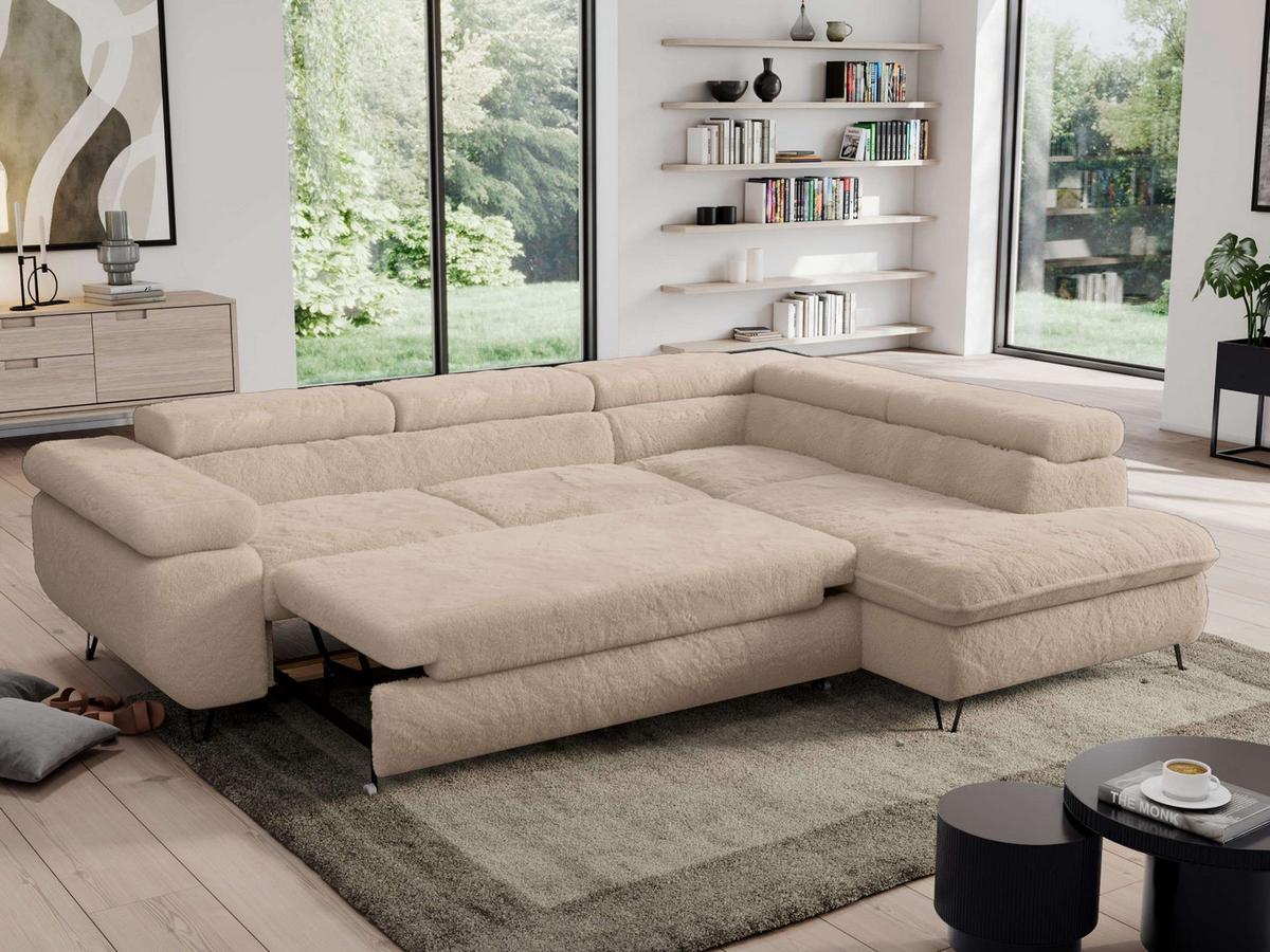 ECKSOFA PEDRO L Beige Plüsch - Rechts Seite - Sandfarben/Beige, Textil/Metall (273/208cm) - MKS