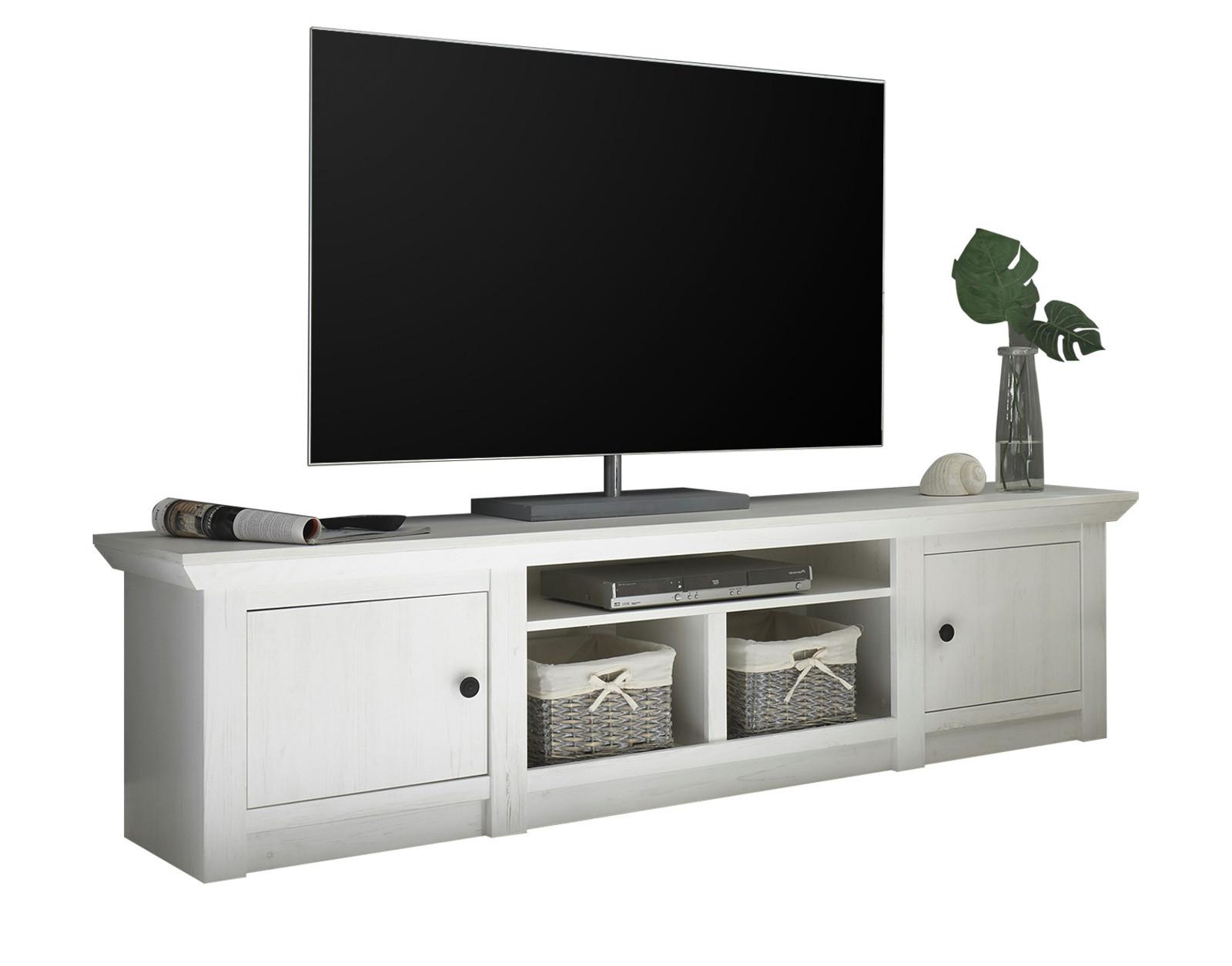 TV-LOWBOARD Weiß Pinie Landhaus, großer TV Unterschrank 194 x 51 cm - Schwarz/Weiß, Holzwerkstoff/Metall (194/51/45cm) - Furn.Design