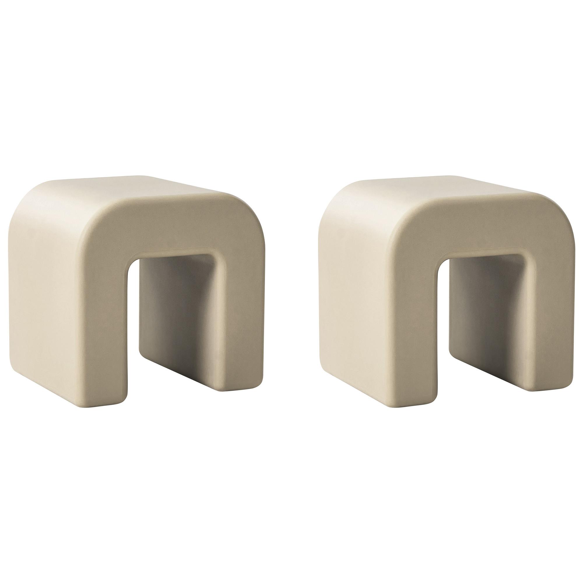 BEISTELLTISCH 2er-Set Olivgrün Beige - Beige/Grün, Kunststoff (41/45/40cm) - Beliani