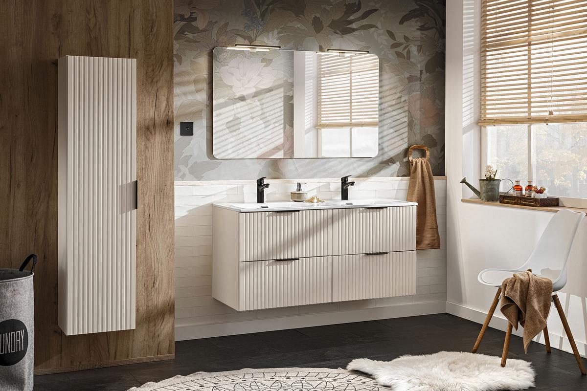 DOPPELWASCHTISCH Niva hängend geriffelt in Kaschmir Matt 121/59/46 cm - Kaschmir/Beige, Holzwerkstoff/Kunststoff (121/58.5/46cm) - WFL GROUP