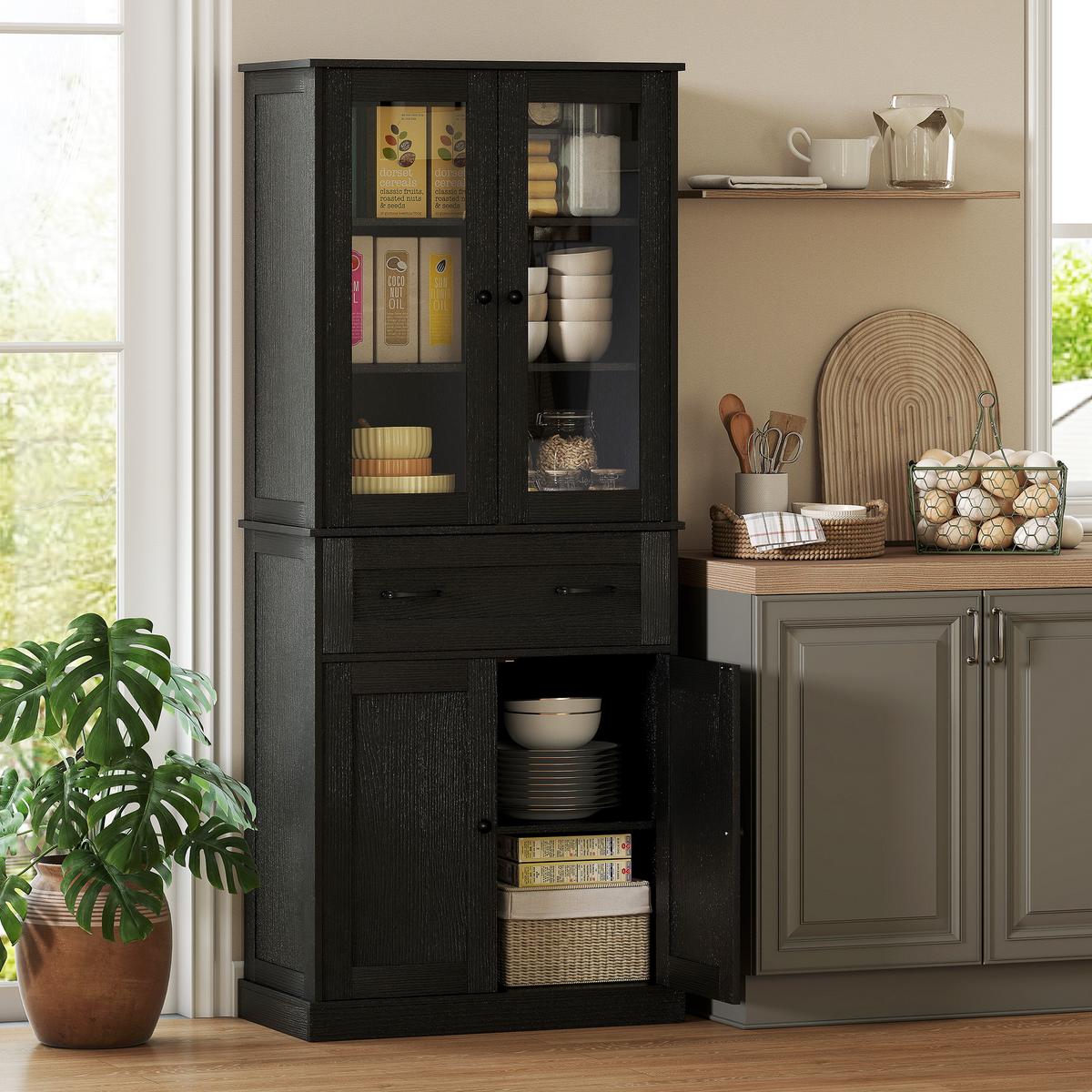 KÜCHENSCHRANK MDF Spanplatte Schwarz - Schwarz, Holzwerkstoff/Metall (40/182.5/76cm) - HOMCOM