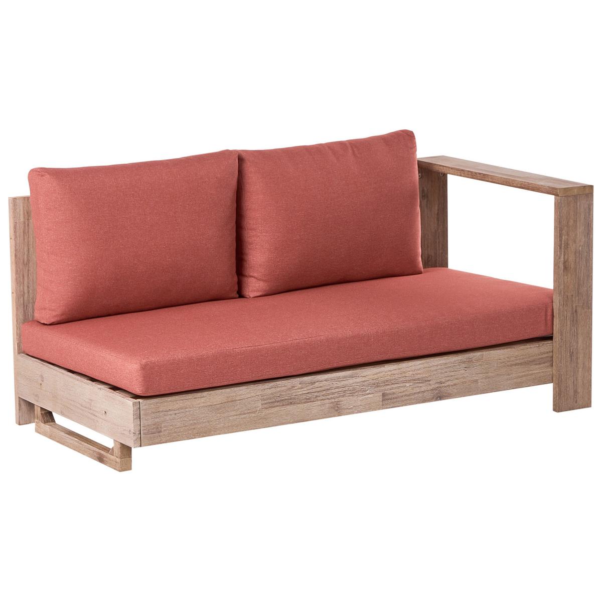 GARTENECKSOFA 5-Sitzer zertifiziertes Akazienholz linksseitig Rot Marettimo - Hellbraun/Rot, Holz (225/64/212cm) - Beliani