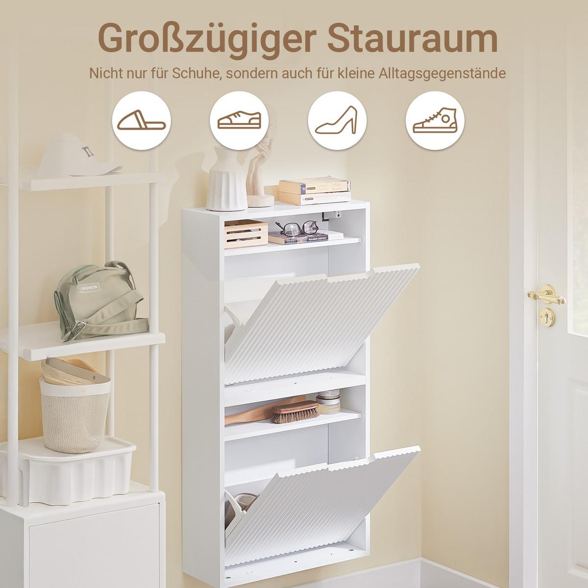 SCHUHSCHRANK Schmal, Schuhkipper Weiß 50x100x19cm - Weiß, Holzwerkstoff (50/100/19cm) - SoBuy