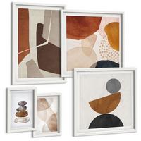 BILDER SET 5er Set - 50x50 cm & 20x30 cm & 40x60 cm Weißer Rahmen - Abstrakte Malerei Dekorationen - Weiß, Kunststoff (40/60cm) - TULUP