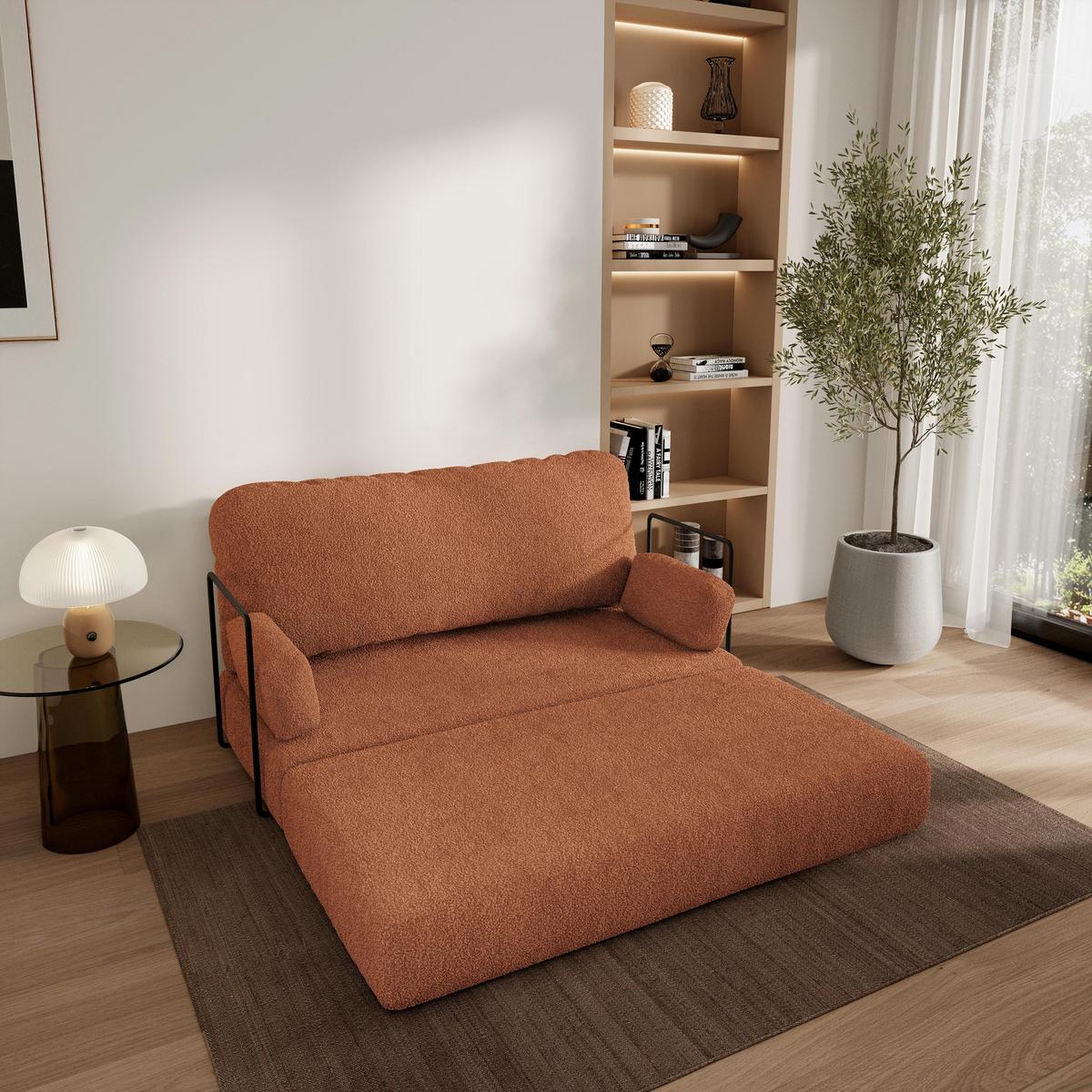 BETTSOFA KESTE aus Schaumstoff Bucle-Stoff Orange Schlaffunktion - Orange, Textil (140/86/60cm) - MASSENO