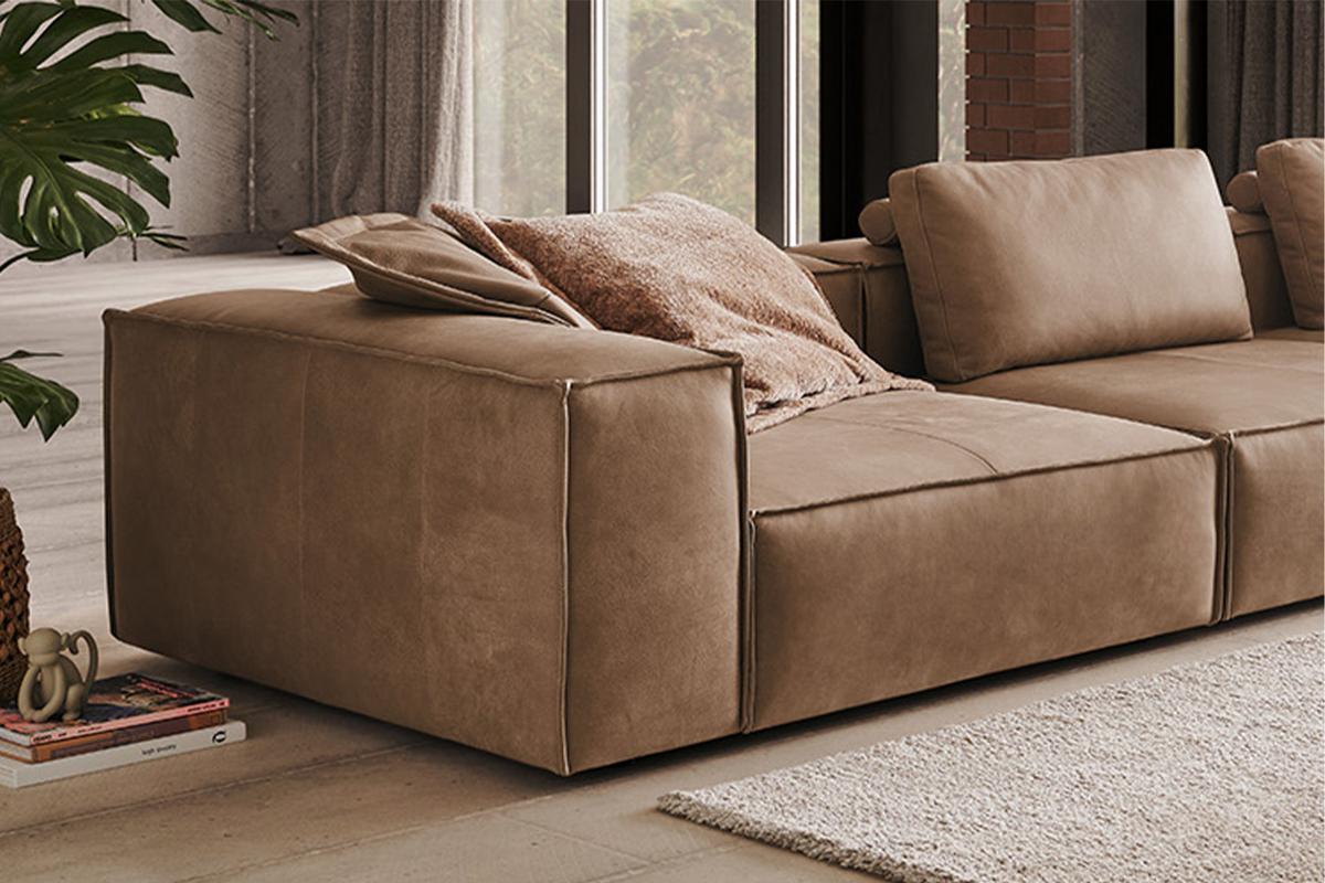 SOFA CARMO Taupe Leder - Taupe/Schwarz, Leder/Kunststoff (366/68/118cm) - KAWOLA