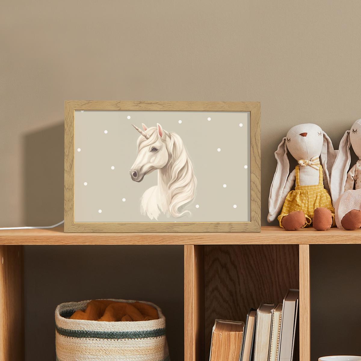 NACHTTISCHLAMPE Einhorn - Weiß - Punkte 30x20 cm - Taupe, Holzwerkstoff (8/30/20cm) - OnlyWow