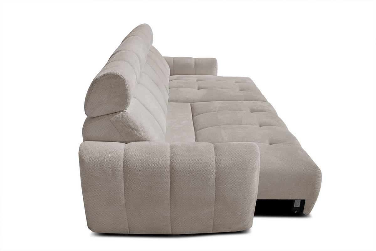 ECKSOFA KIMI 3-Sitzer, ausziehbarer Sitz, verstellbare Kopfstützen, beige - Beige/Schwarz, Holzwerkstoff/Textil (270/160cm) - Wozimo