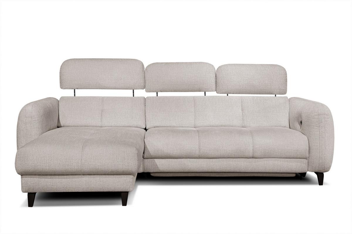 ECKSOFA SVEN 3-Sitzer, 1 Relax XL, verstellbare Kopfstützen, creme - Creme/Schwarz, Holzwerkstoff/Textil (256/163cm) - Wozimo