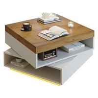 COUCHTISCH weiß & eiche-optik 360° drehbar mit led-beleuchtung - Weiß, Holzwerkstoff (65/65/40cm) - Urban Meuble