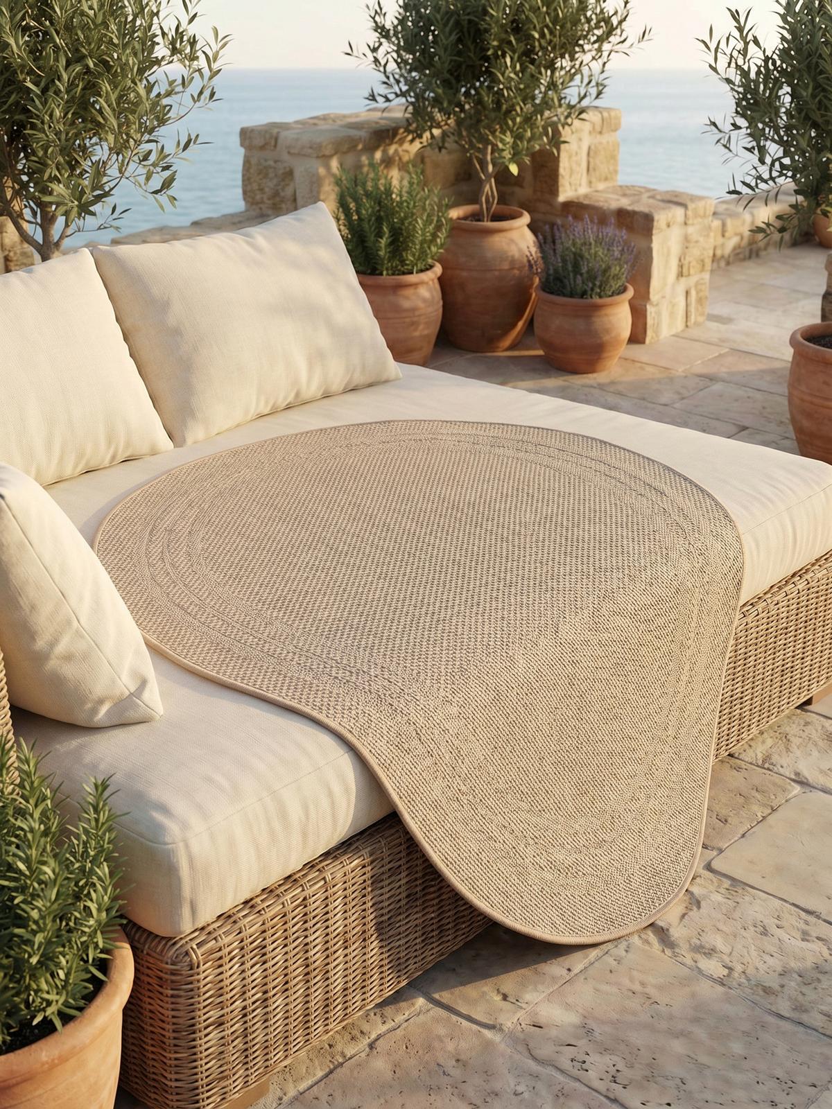 TEPPICH Outdoor VENTOUX in Beige, mit Bordüre, Ø 160 cm - Beige, Textil (160/160cm) - KADIMA DESIGN