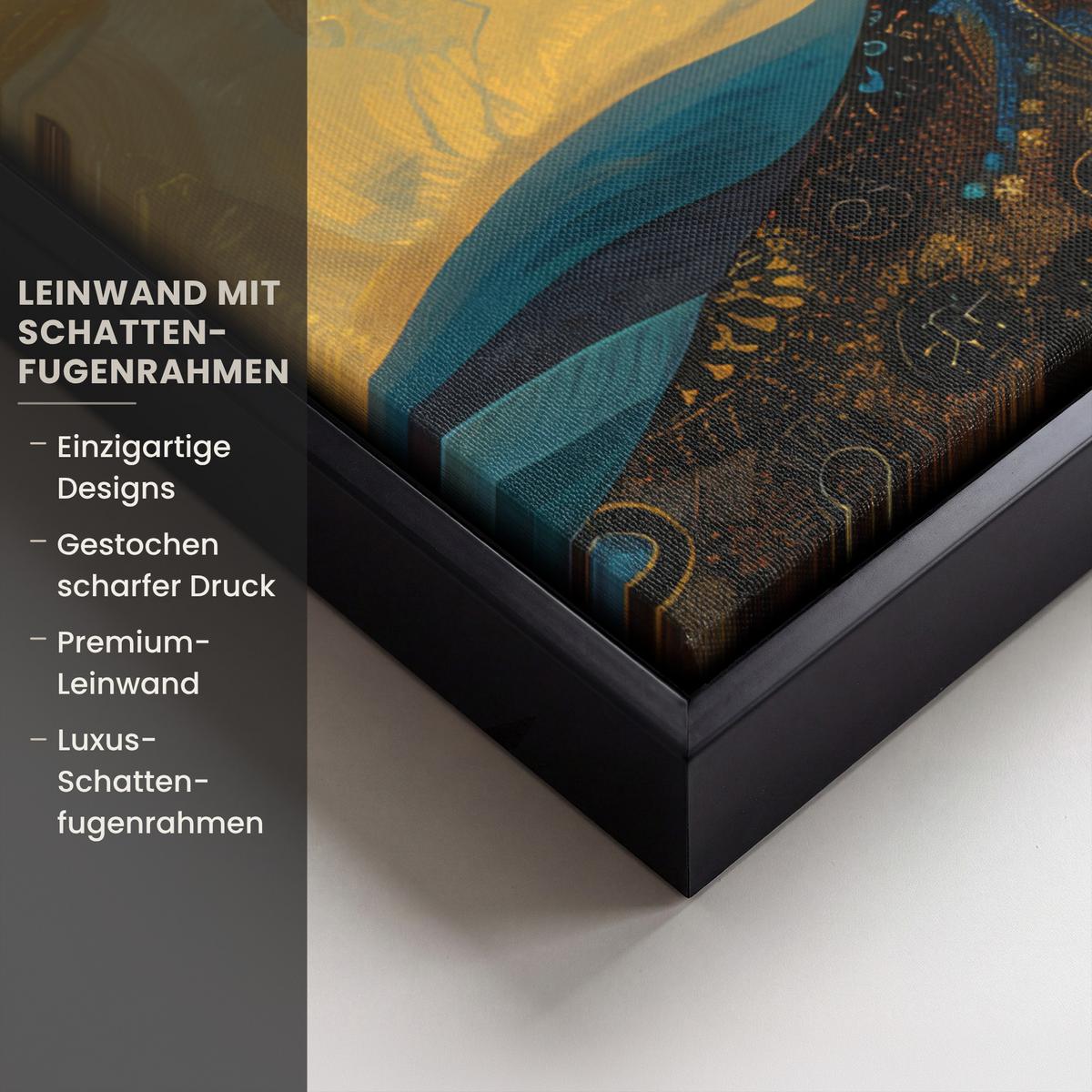 LEINWAND Bilder mit Rahmen - Baum - Mond - Blumen - Gold - Kunst - 60x80 - Orange, Textil (60/80cm) - MuchoWow