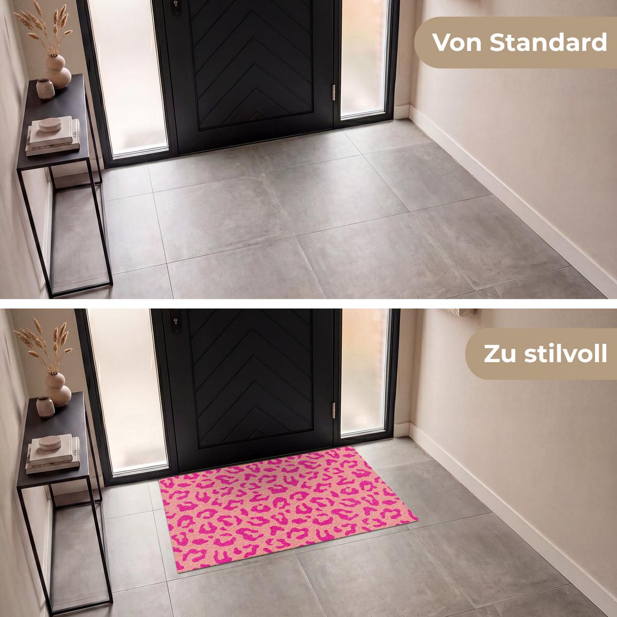 FUSSMATTE Pantherdruck - Rosa - Tierdruck - Minimalistisch Sauberlaufmatte 120x80 cm - Pink, Kunststoff (120/80cm) - MuchoWow