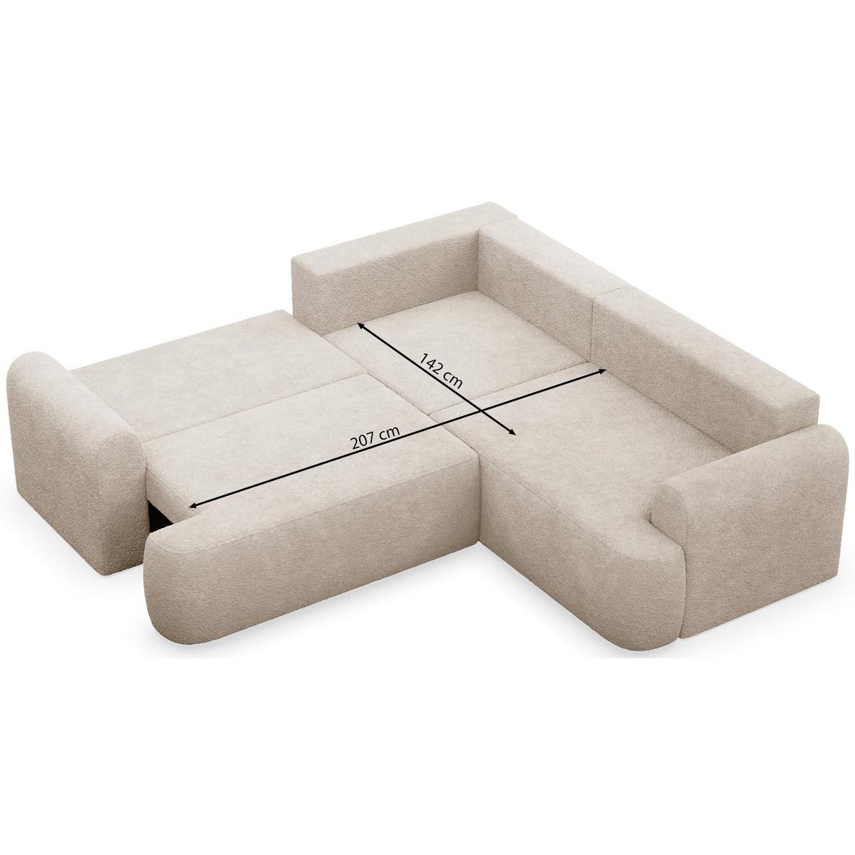 ECKSCHLAFSOFA Ovo HELLBEIGER VELOURSSTOFF universell MIT BETTKASTEN - Ecru/Schwarz, Kunststoff/Textil (245/245cm) - Selsey