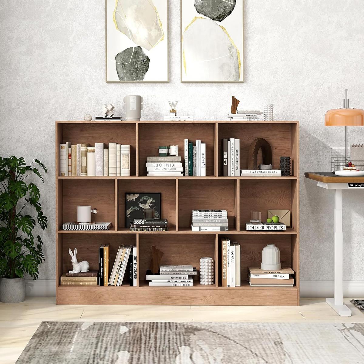 BUCHERREGAL Braun - Braun, Holz (140/104/24cm) - COSTWAY