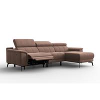 ECKSOFA FIERO 4-Sitzer RECHTS, Brauner Veloursstoff - Schwarz/Braun, Holz/Textil (288/170cm) - Courtois Laville