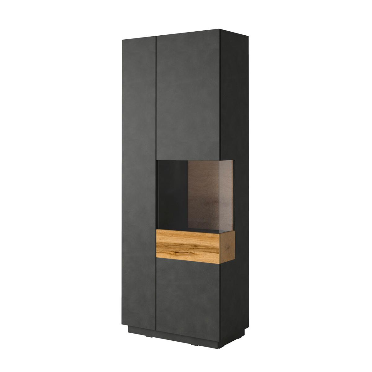VITRINE Andrea Anthrazitgrau und Holz - Grau, Holzwerkstoff (80/207/40cm) - Petits-meubles