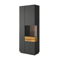 VITRINE Andrea Anthrazitgrau und Holz - Grau, Holzwerkstoff (80/207/40cm) - Petits-meubles