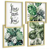 BILDER SET 4er Set - 50x50 cm & 40x60 cm Goldrahmen - Blattpflanzen leben, lachen, lieben - Goldfarben, Kunststoff (50/50cm) - TULUP