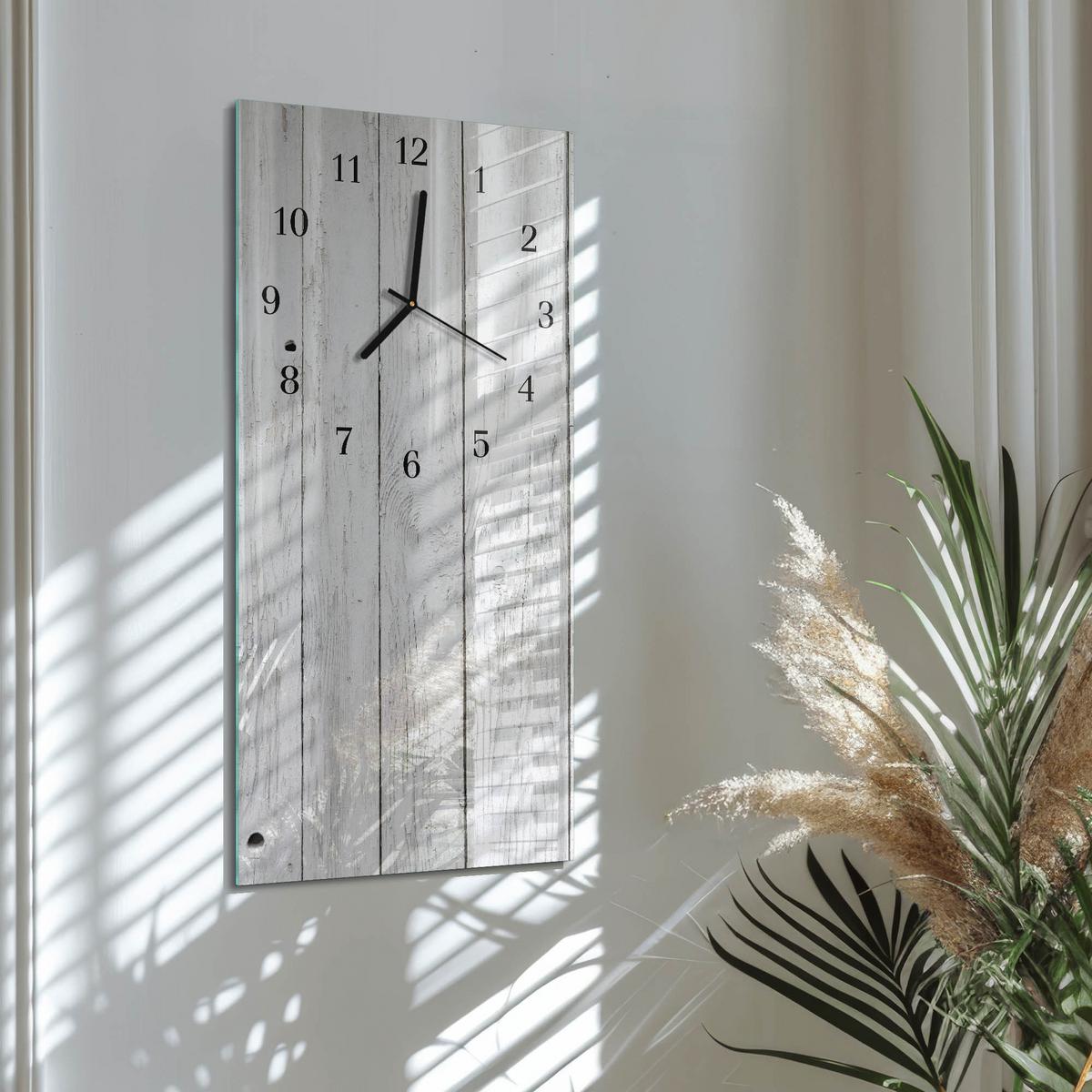 WANDUHR aus Glas 30x60 cm - Holz - Weiß, Glas (30/60/0.4cm) - TULUP