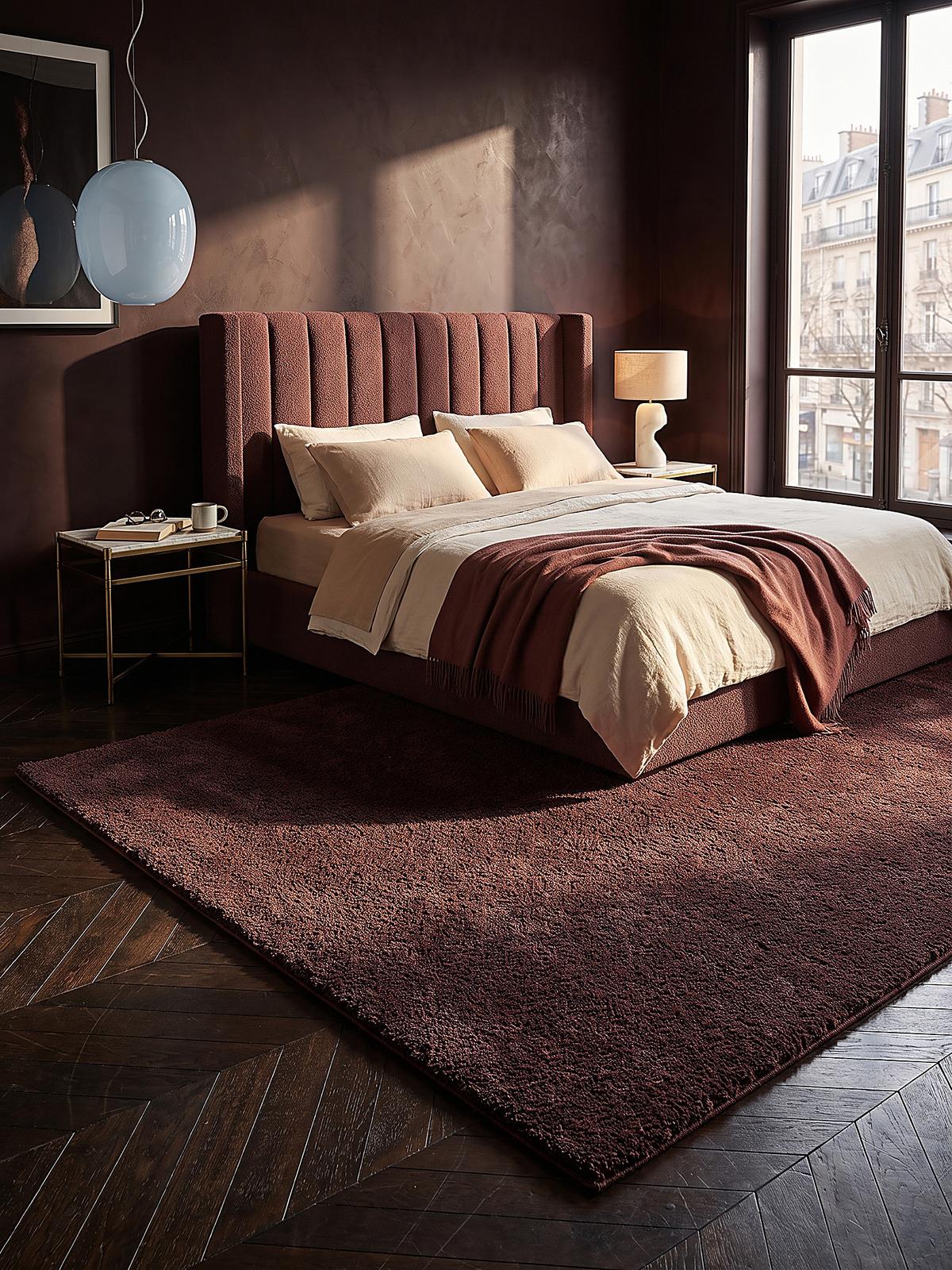 HOCHFLORTEPPICH Antirutsch Uni ALDAN Polyester Bordeauxrot 120 x 160 cm - Rot, Textil (120/160cm) - KADIMA DESIGN
