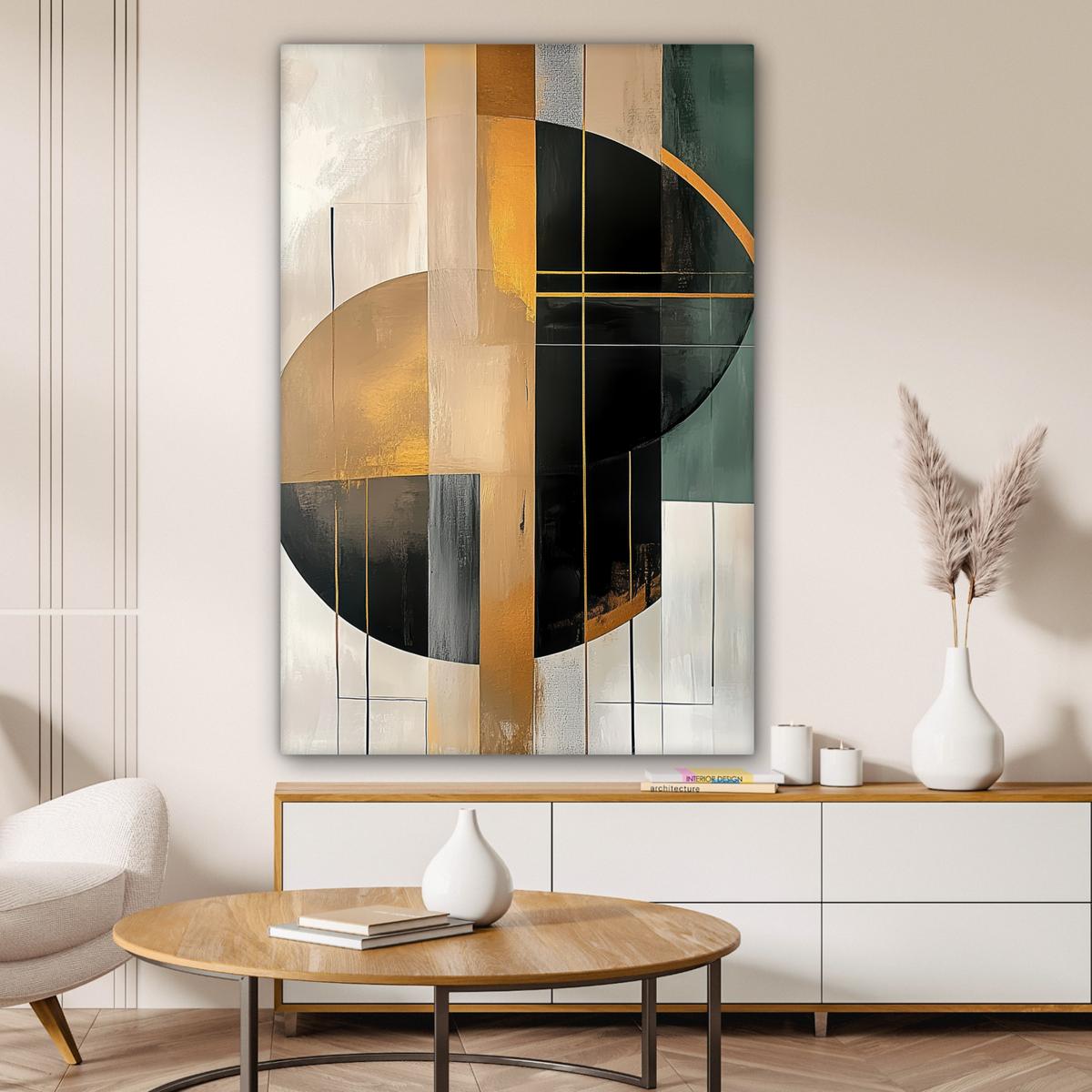 LEINWANDBILD Abstrakt - Gold - Bronze - Grün - Formen - Modern Deko XXL 80x120 cm - Multicolor, Textil (80/120cm) - MuchoWow