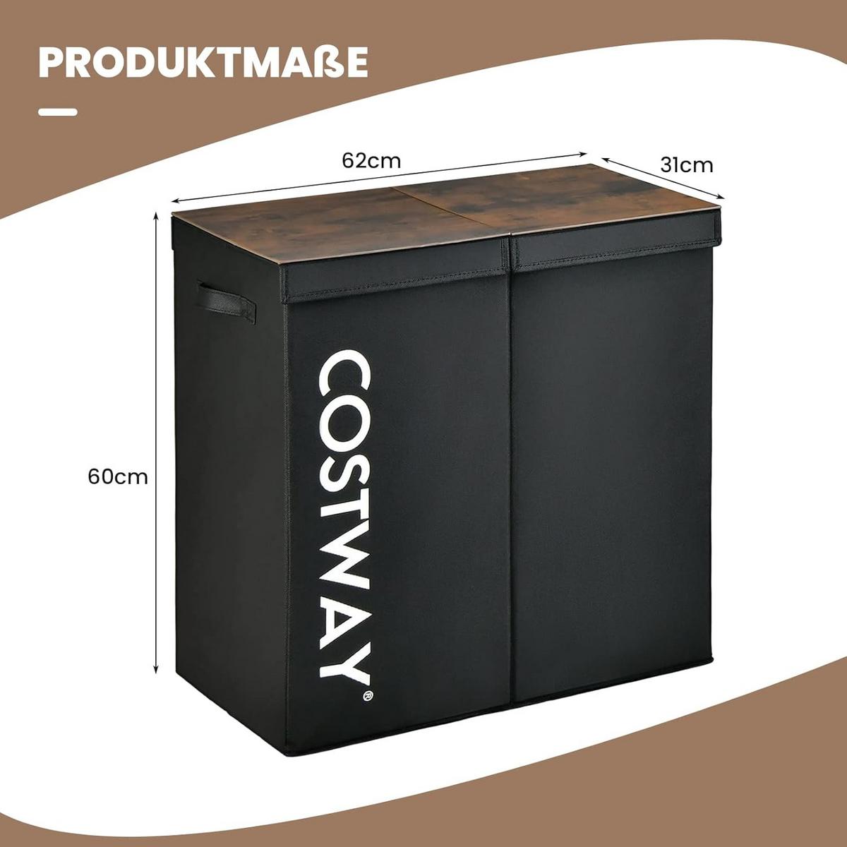 WASCHEKORB Schwarz - Schwarz, Holz (31/62/60cm) - COSTWAY